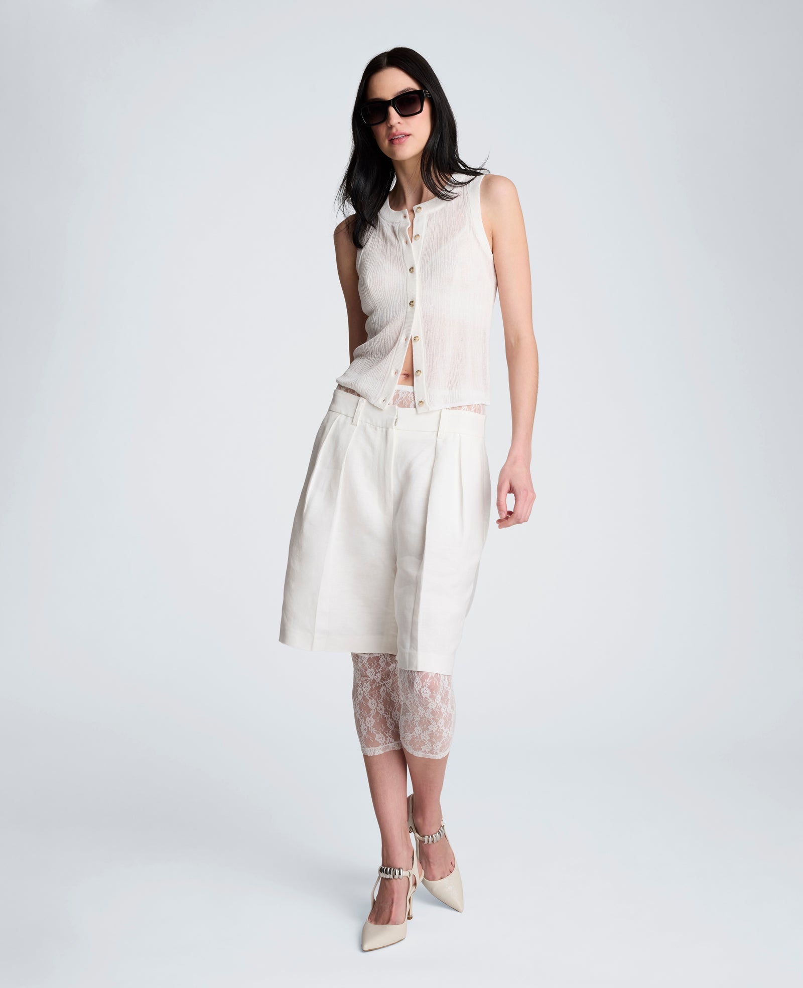 Fly Front High Rise Pleated Short Bermuda Refined Linen Short