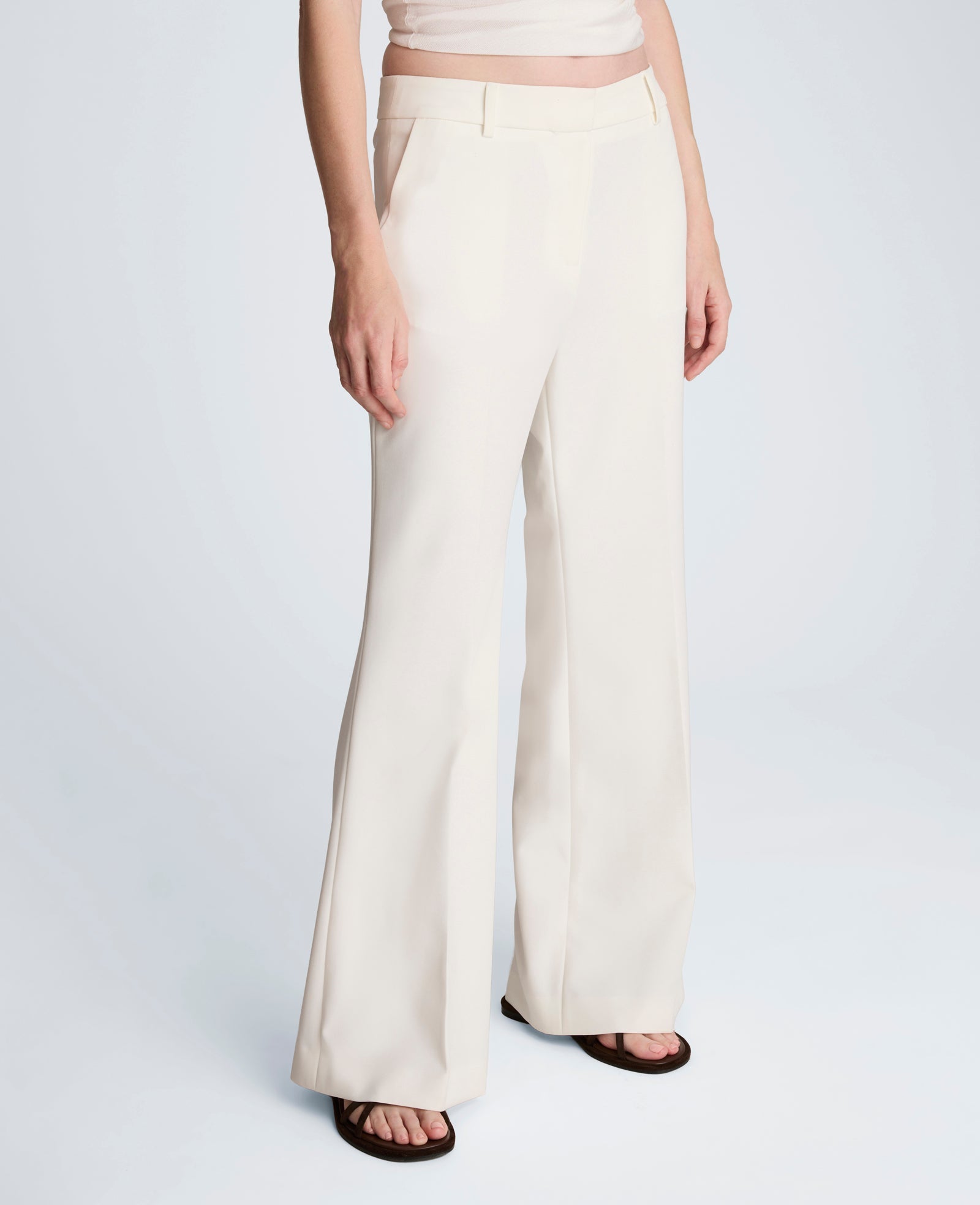 Luxe Twill Fly Front Flare Pant Mid Rise