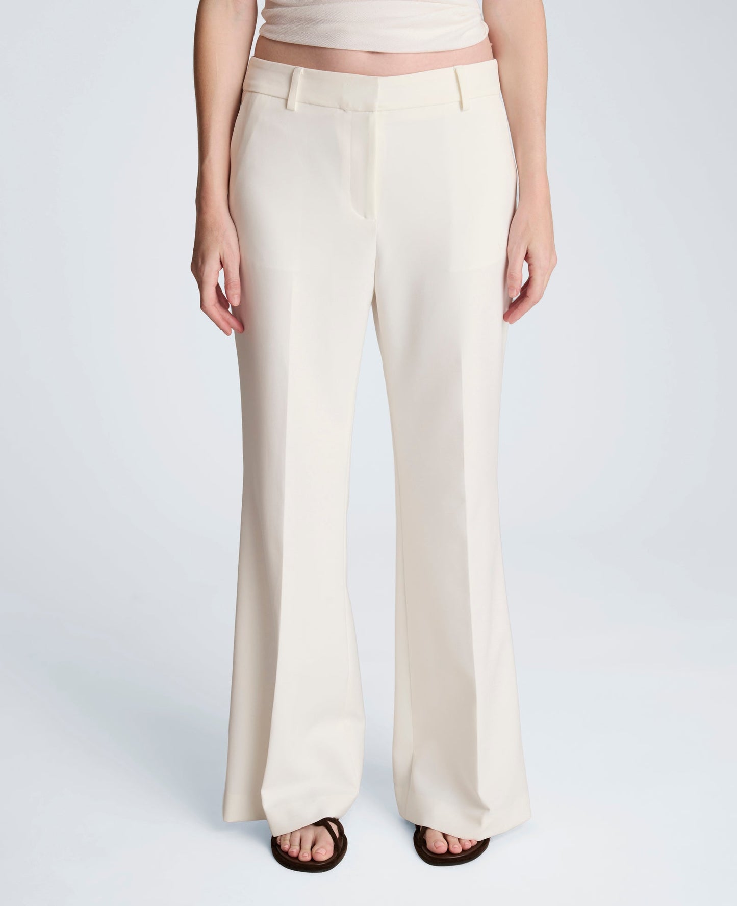 Luxe Twill Fly Front Flare Pant Mid Rise