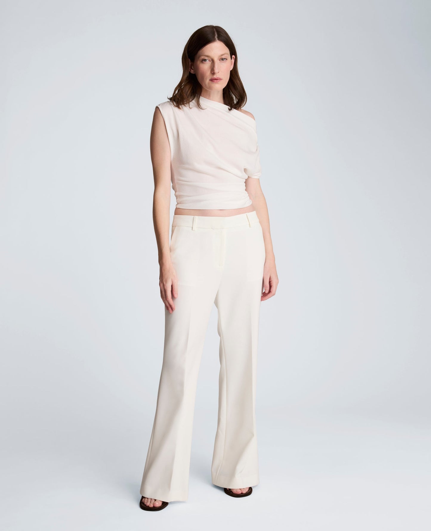 Luxe Twill Fly Front Flare Pant Mid Rise