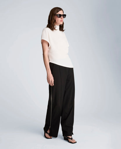 Fly Front High Rise Wide Leg Zipper Pintuck Pant