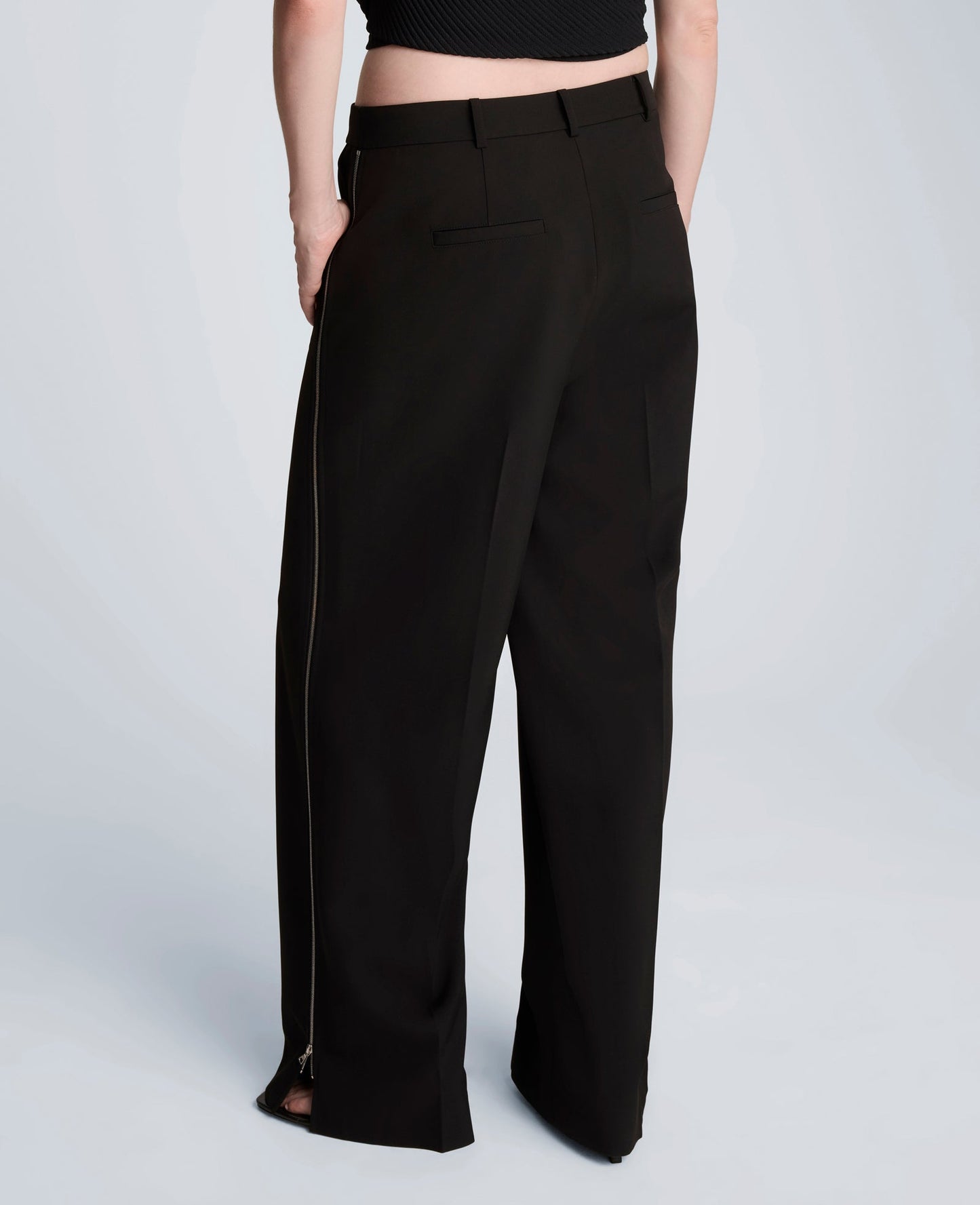 Fly Front High Rise Wide Leg Zipper Pintuck Pant