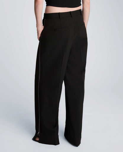 Fly Front High Rise Wide Leg Zipper Pintuck Pant