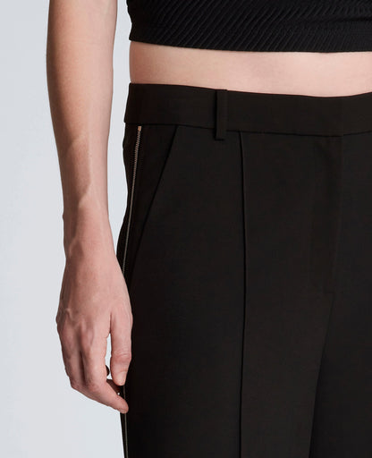 Fly Front High Rise Wide Leg Zipper Pintuck Pant