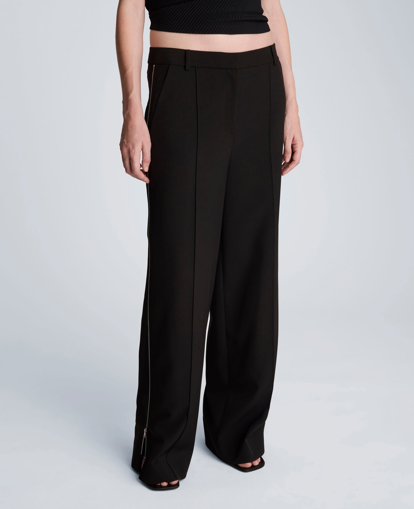 Fly Front High Rise Wide Leg Zipper Pintuck Pant