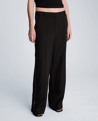 Fly Front High Rise Wide Leg Zipper Pintuck Pant