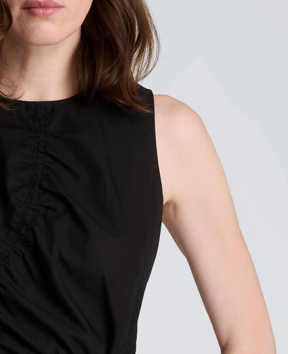 Poplin Asymmetrical Ruched Midi Dress