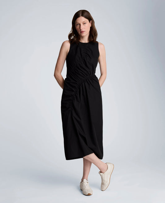 Poplin Asymmetrical Ruched Midi Dress