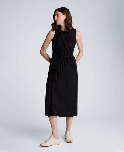 Poplin Asymmetrical Ruched Midi Dress