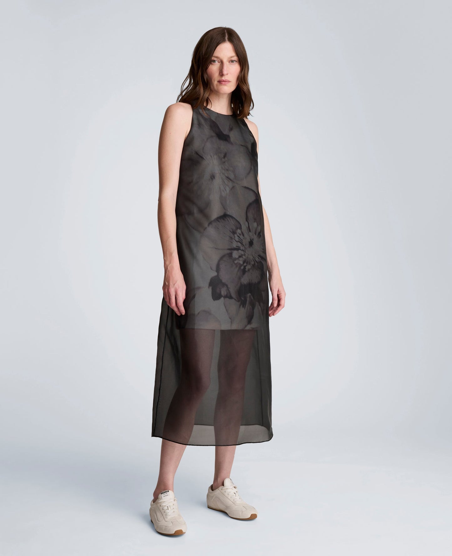 Sheer Overlay Crewneck Mini A-Line Dress