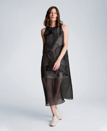 Sheer Overlay Crewneck Mini A-Line Dress