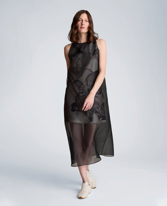 Sheer Overlay Crewneck Mini A-Line Dress