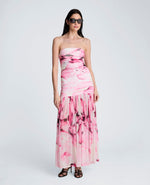 Printed Mesh Strapless Maxi Dress