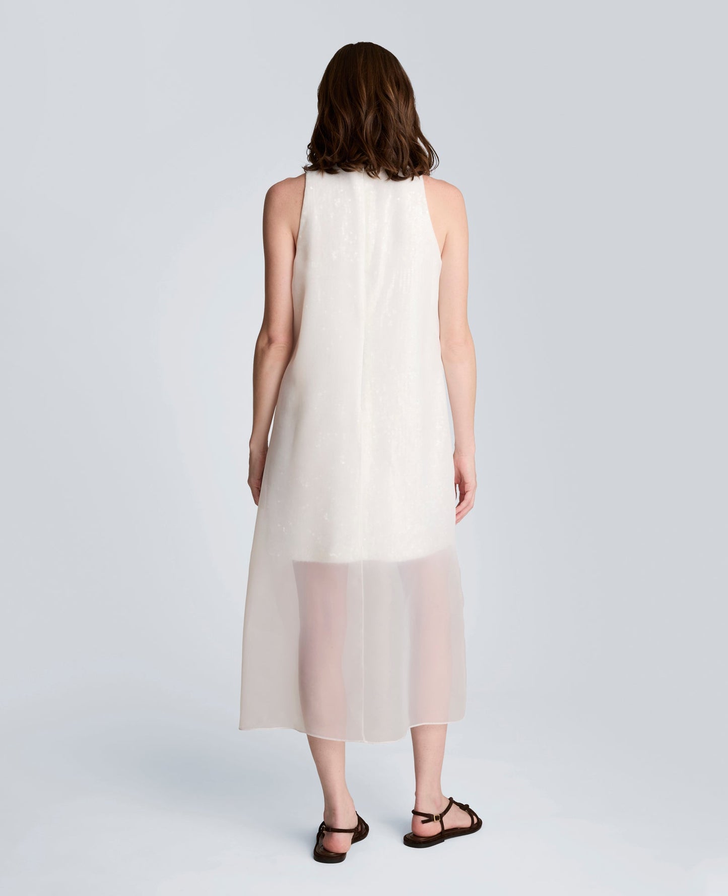 Sequin Sheer Overlay Crewneck Mini A-Line Dress