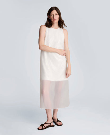 Sequin Sheer Overlay Crewneck Mini A-Line Dress