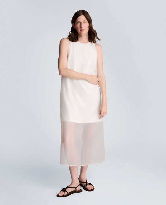 Sequin Sheer Overlay Crewneck Mini A-Line Dress