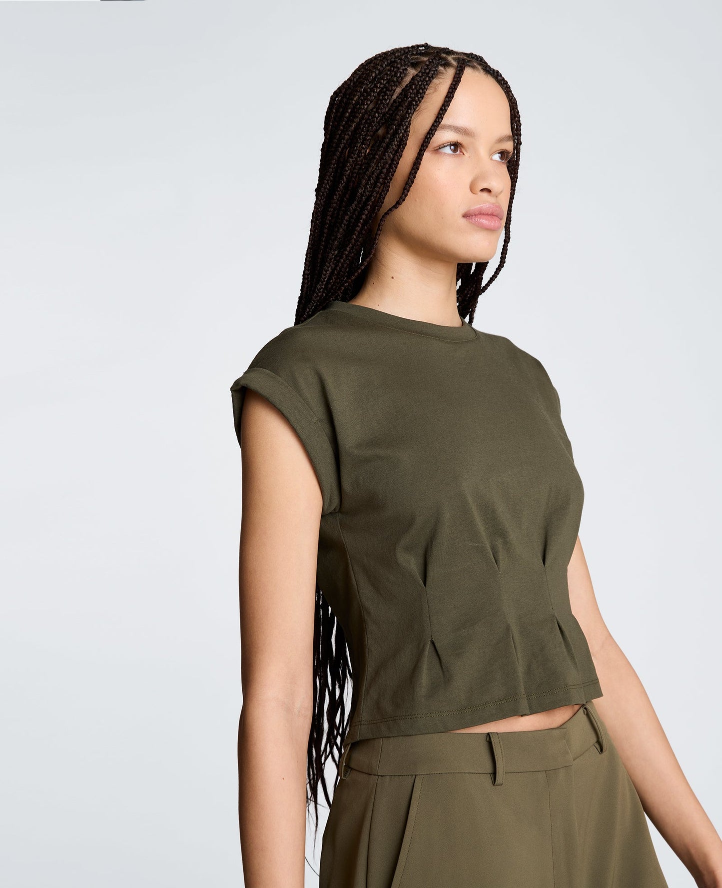 Extended Shoulder Top With Peplum Waist