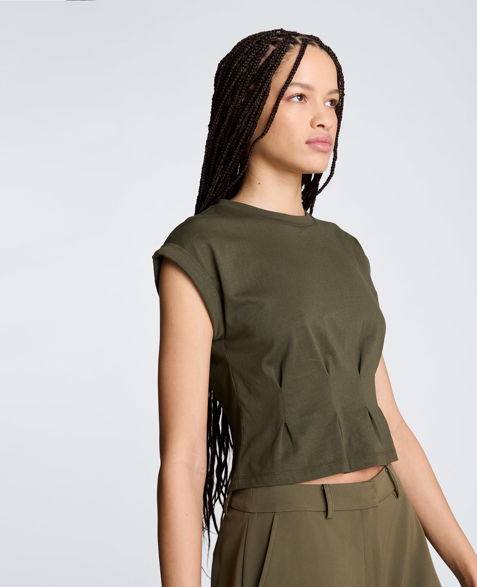 Extended Shoulder Top With Peplum Waist