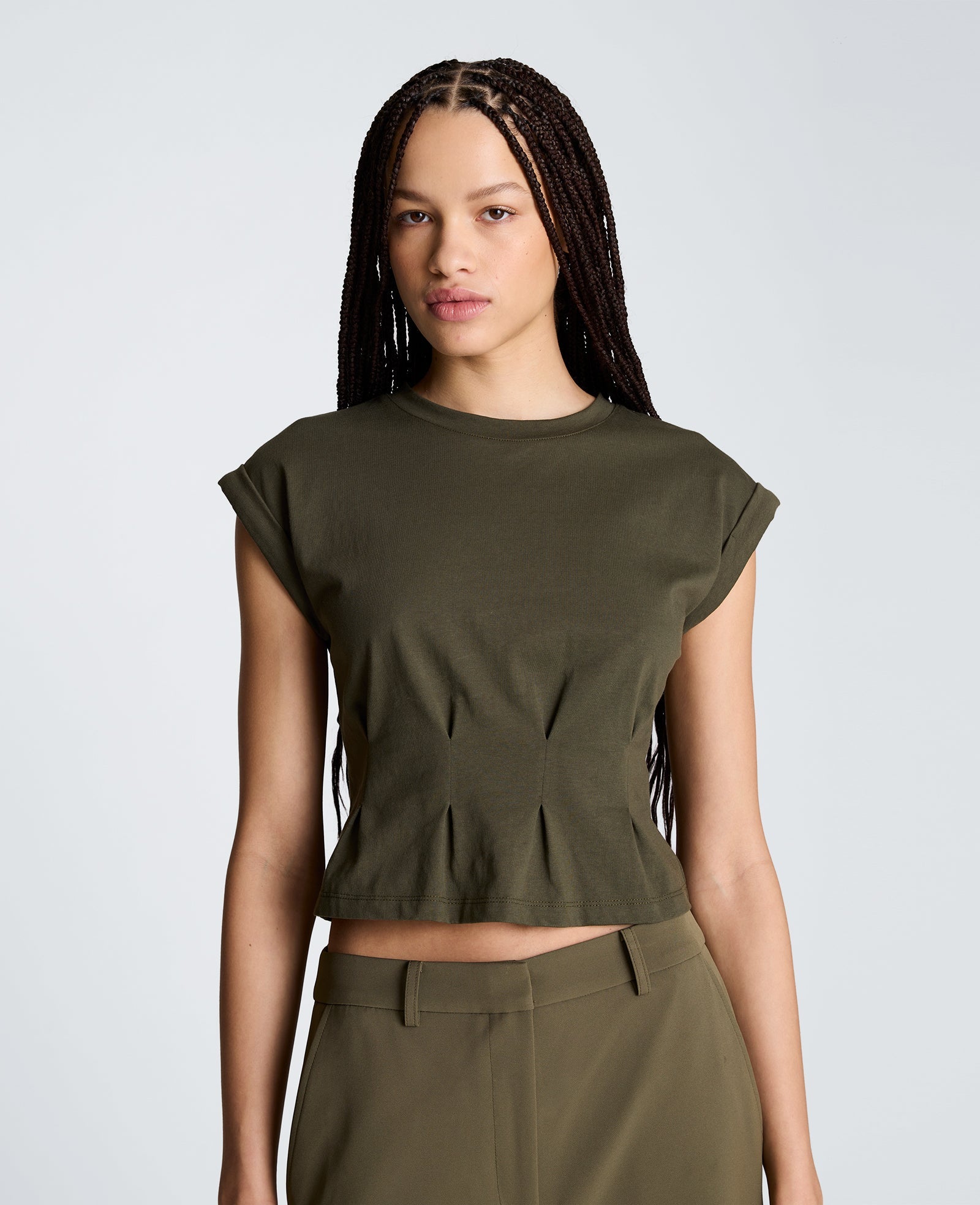 Extended Shoulder Top With Peplum Waist