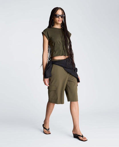 Extended Shoulder Top With Peplum Waist