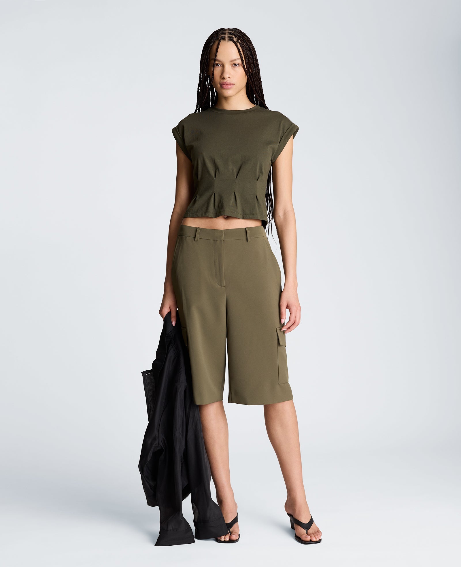 Extended Shoulder Top With Peplum Waist