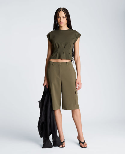 Extended Shoulder Top With Peplum Waist