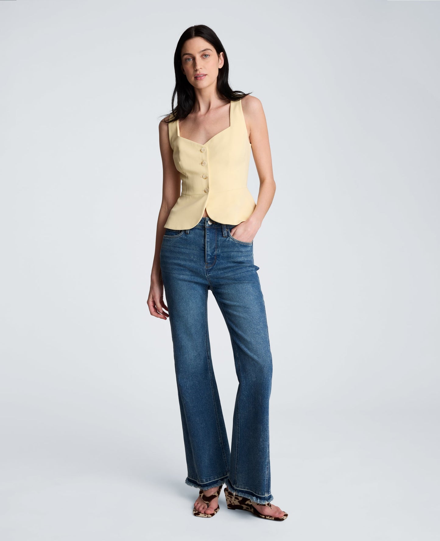 Vision Twill Four Button Curved Peplum Vest