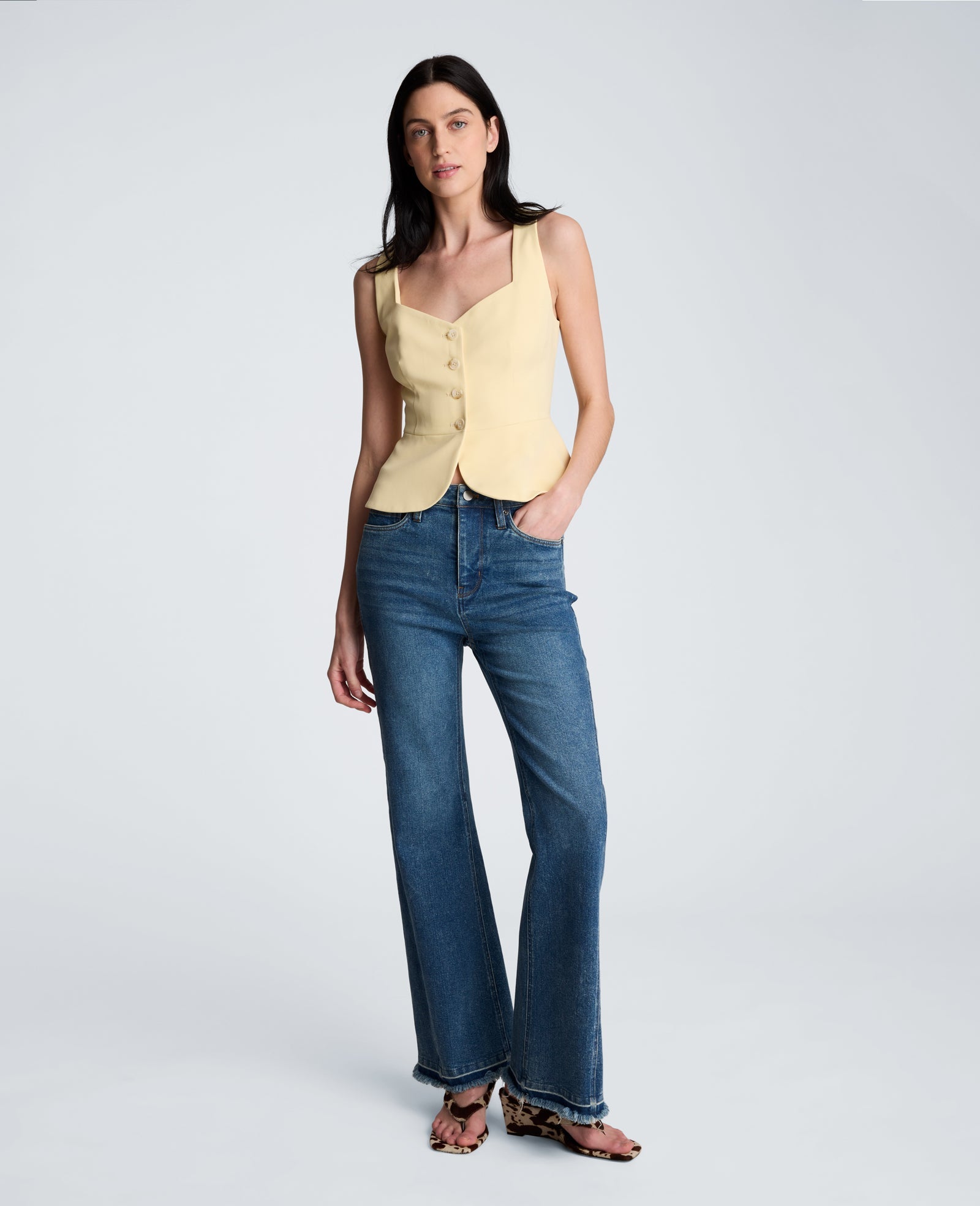Vision Twill Four Button Curved Peplum Vest