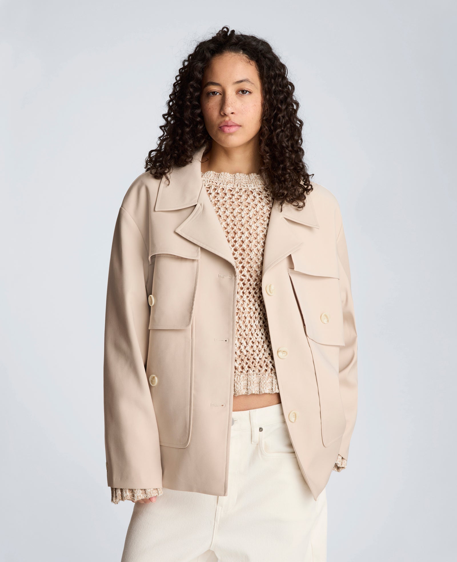 Melange Twill Multi Pocket Jacket with Notch Collar