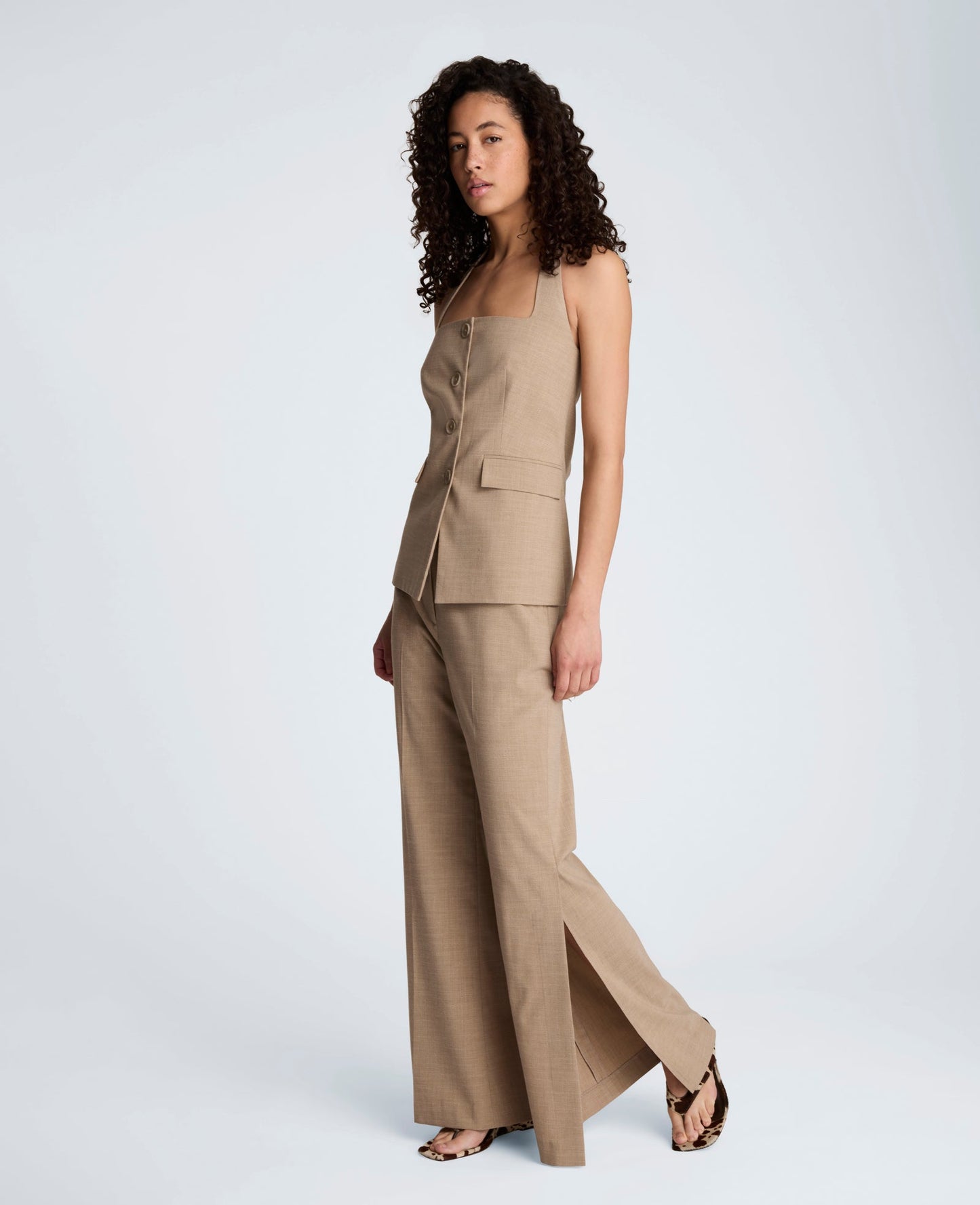 Crosshatch Weave Four Button Halter Vest with Flap Pockets