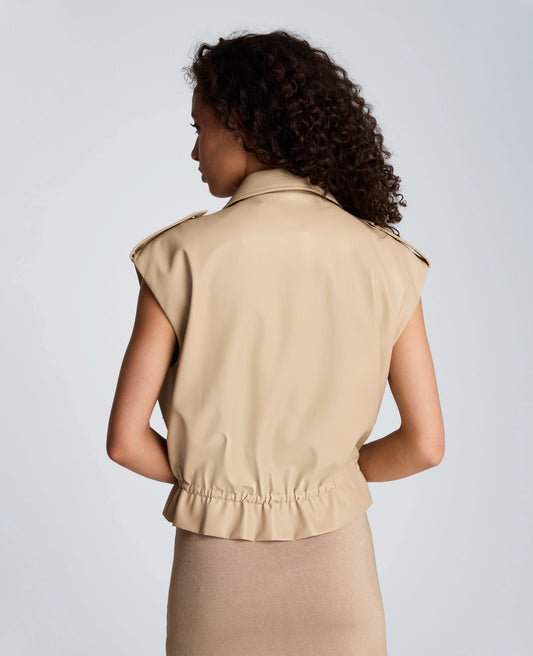 Faux Leather Snap Front Jacket with Drawcord Waist