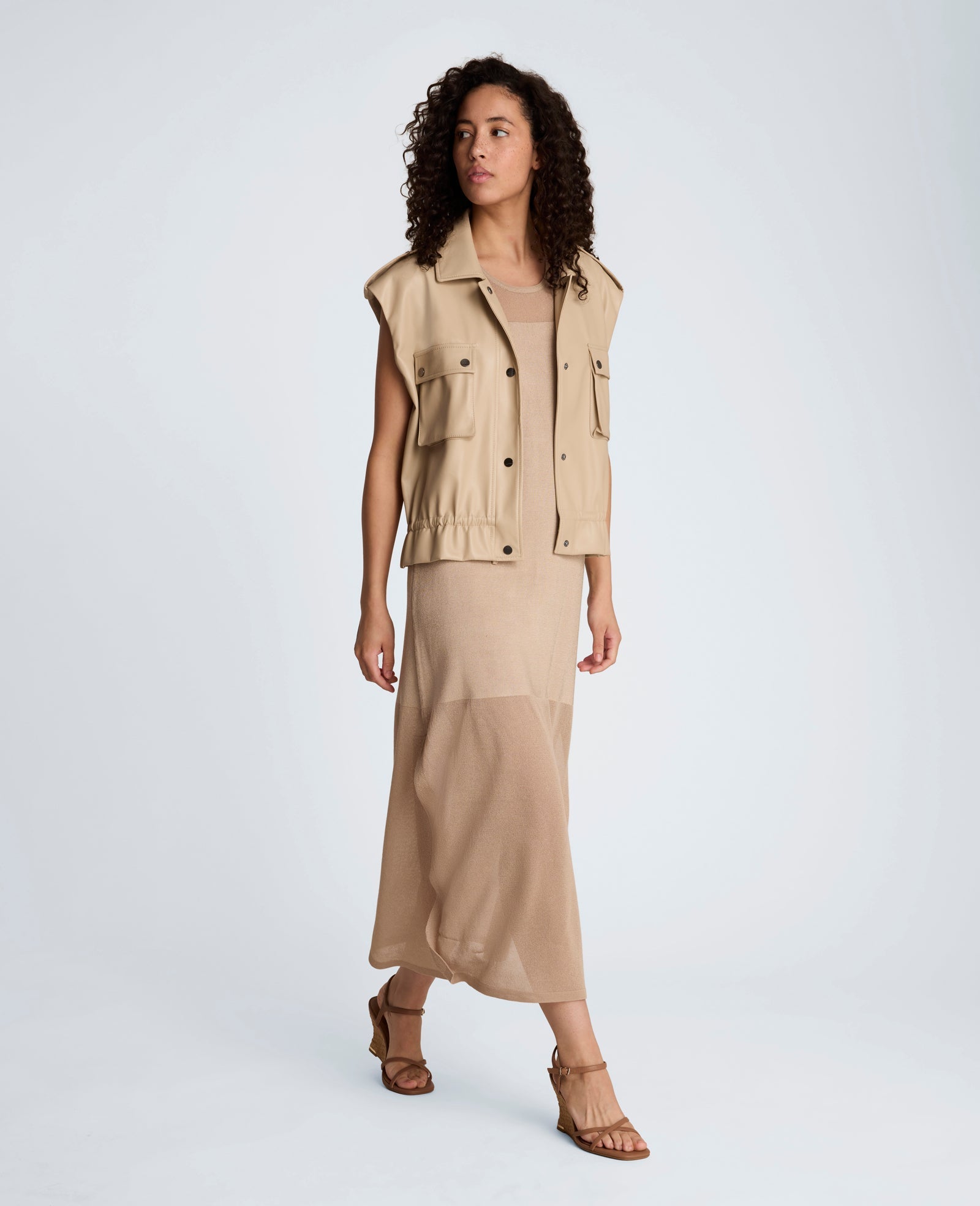 Faux Leather Snap Front Jacket with Drawcord Waist