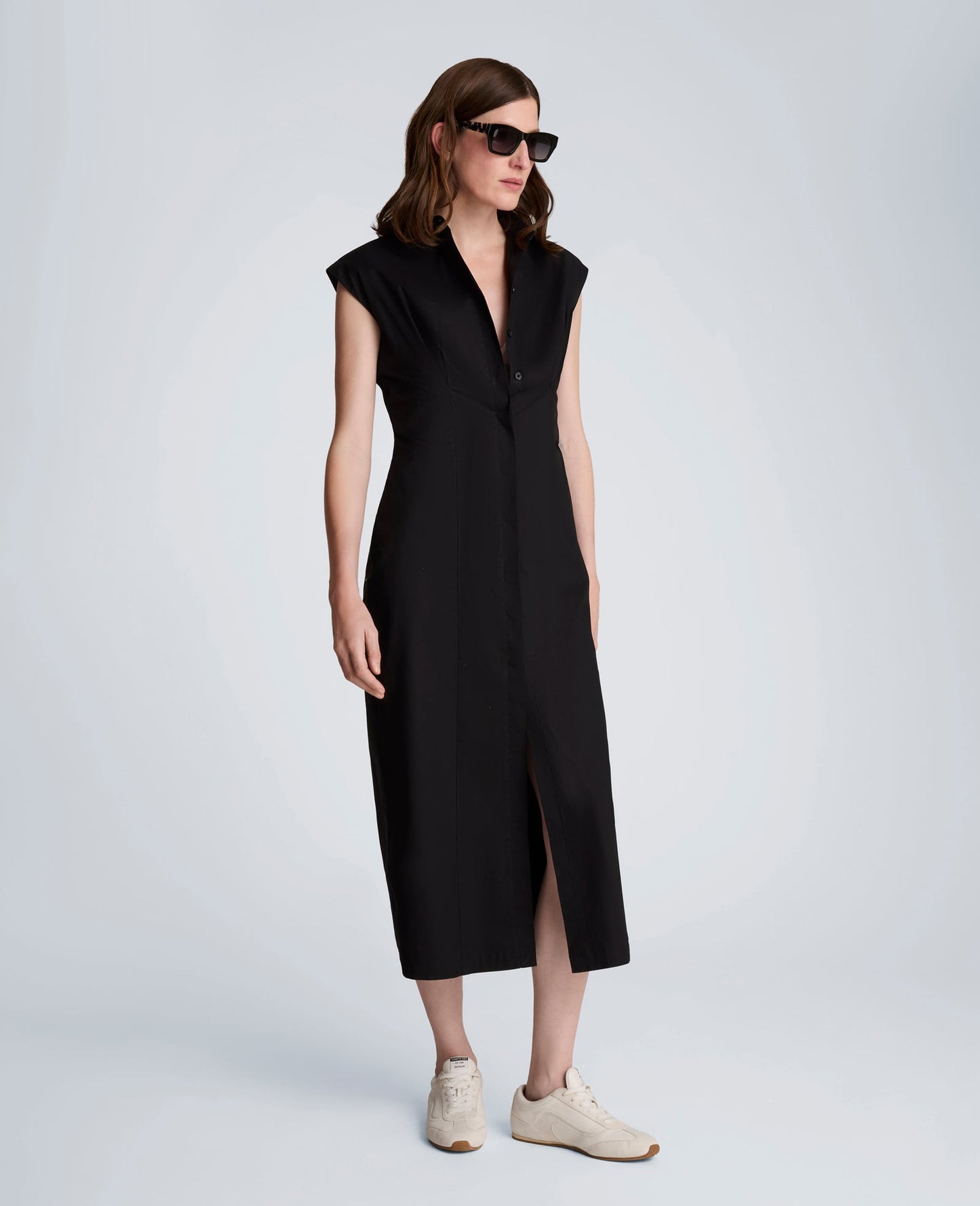 Bodice Pleat Midi Shirt Dress
