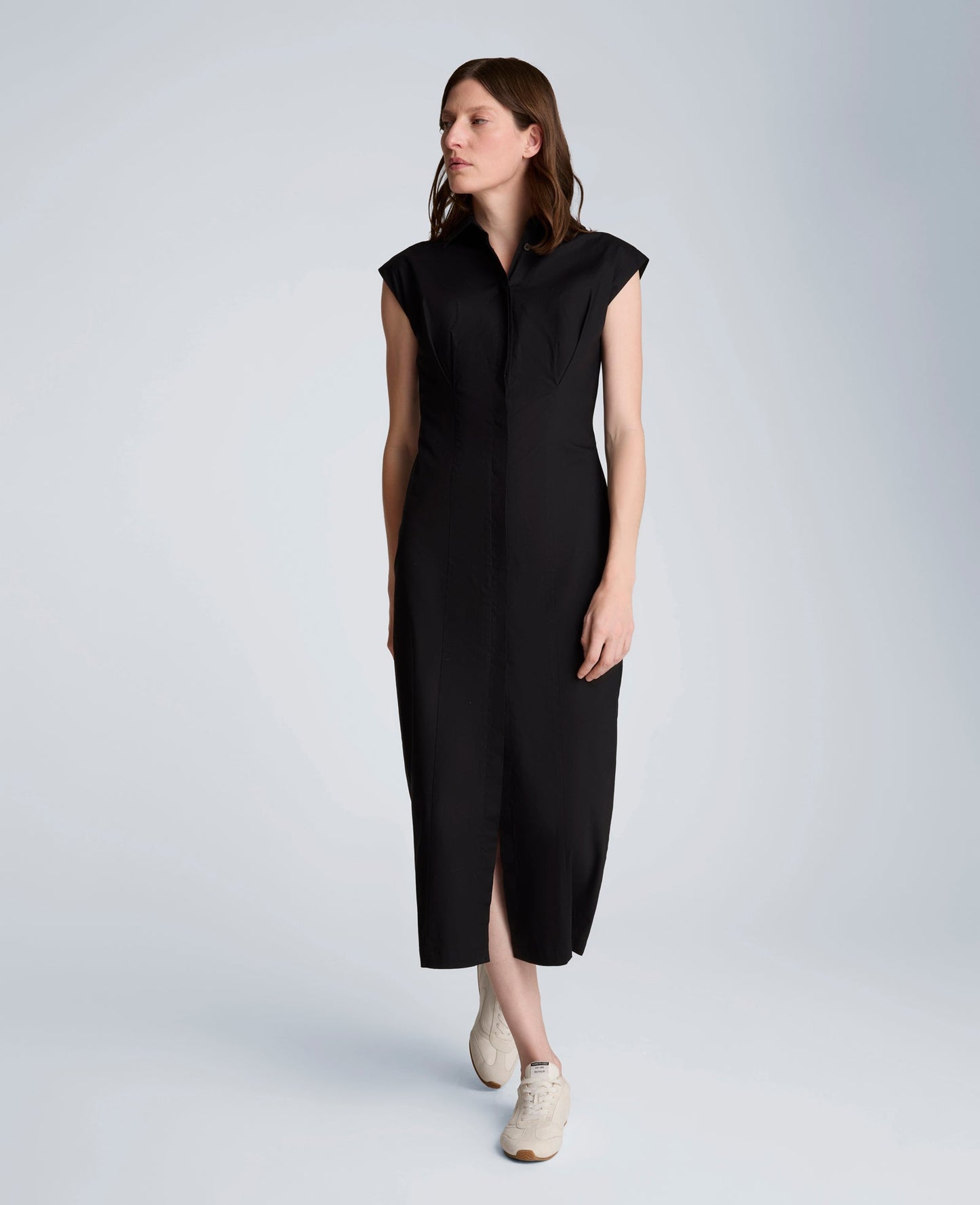 Bodice Pleat Midi Shirt Dress
