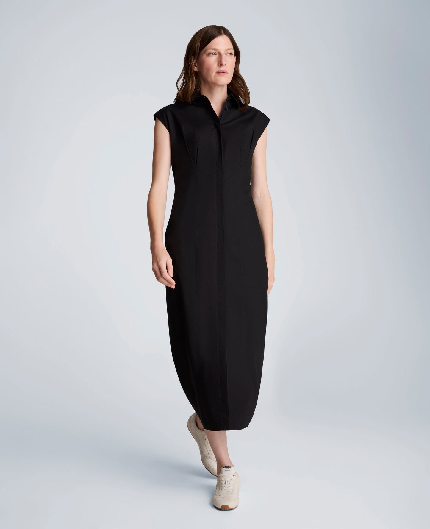Bodice Pleat Midi Shirt Dress