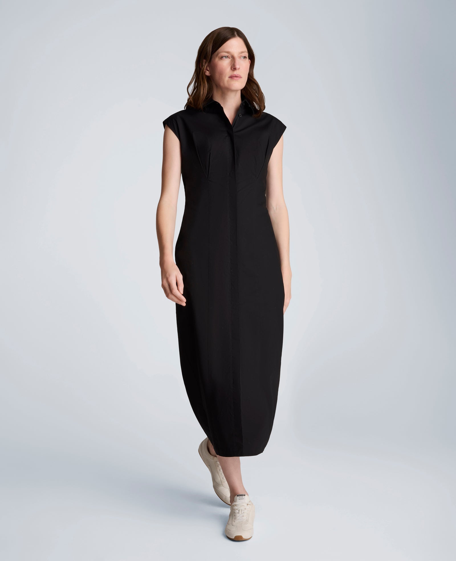Bodice Pleat Midi Shirt Dress