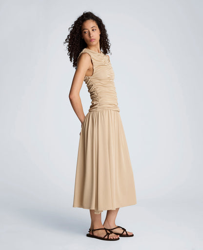 Drawstring Ruched A-Line Midi Milano Jersey Dress