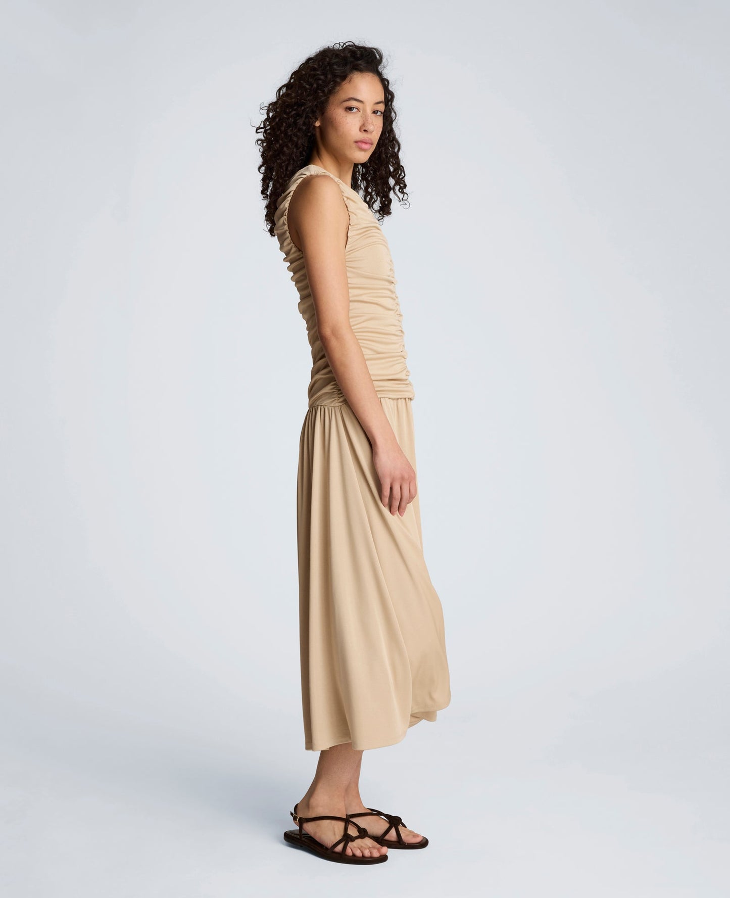 Drawstring Ruched A-Line Midi Milano Jersey Dress