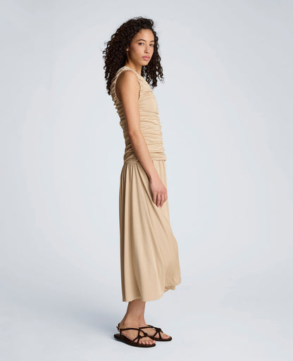 Drawstring Ruched A-Line Midi Milano Jersey Dress