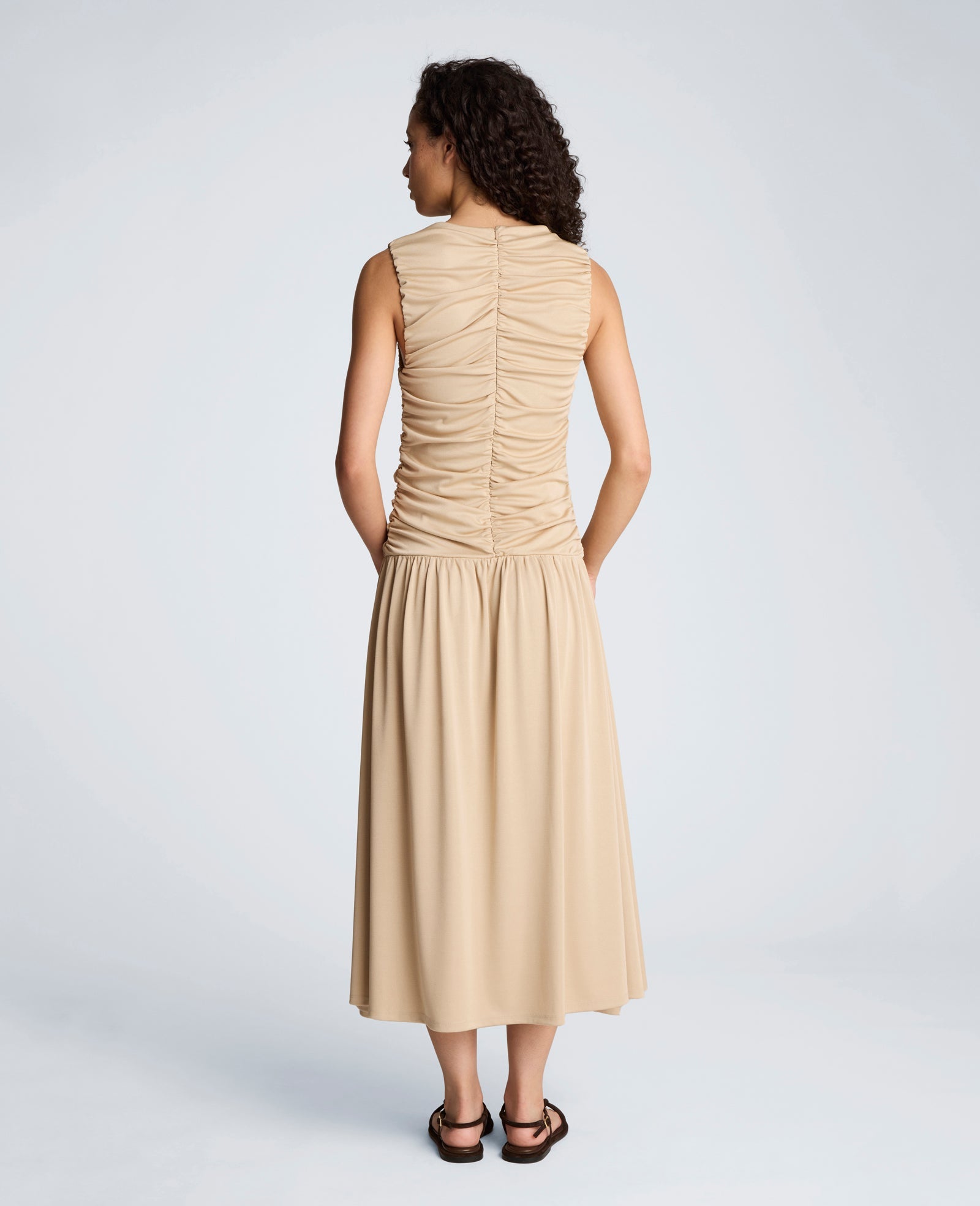 Drawstring Ruched A-Line Midi Milano Jersey Dress