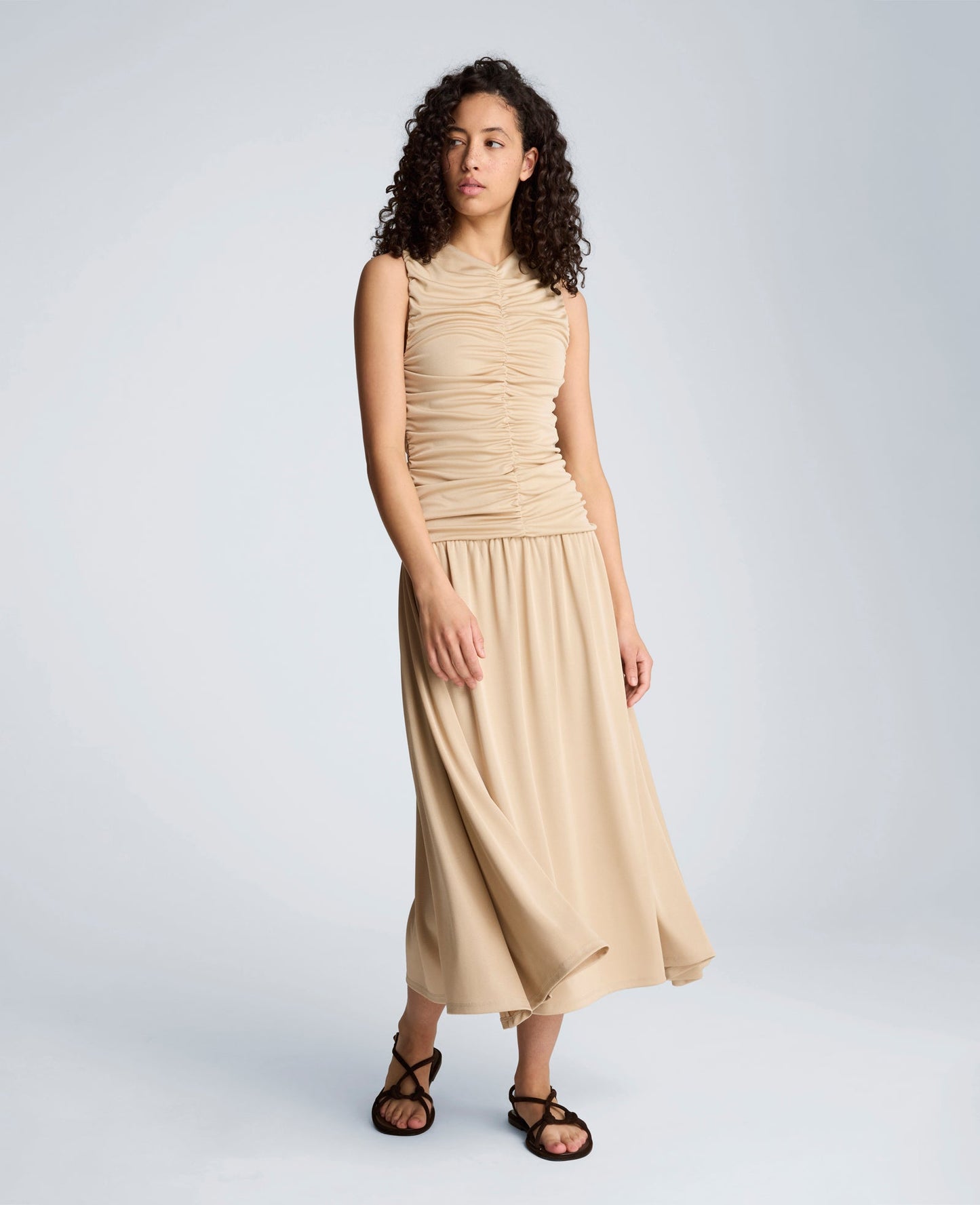 Drawstring Ruched A-Line Midi Milano Jersey Dress