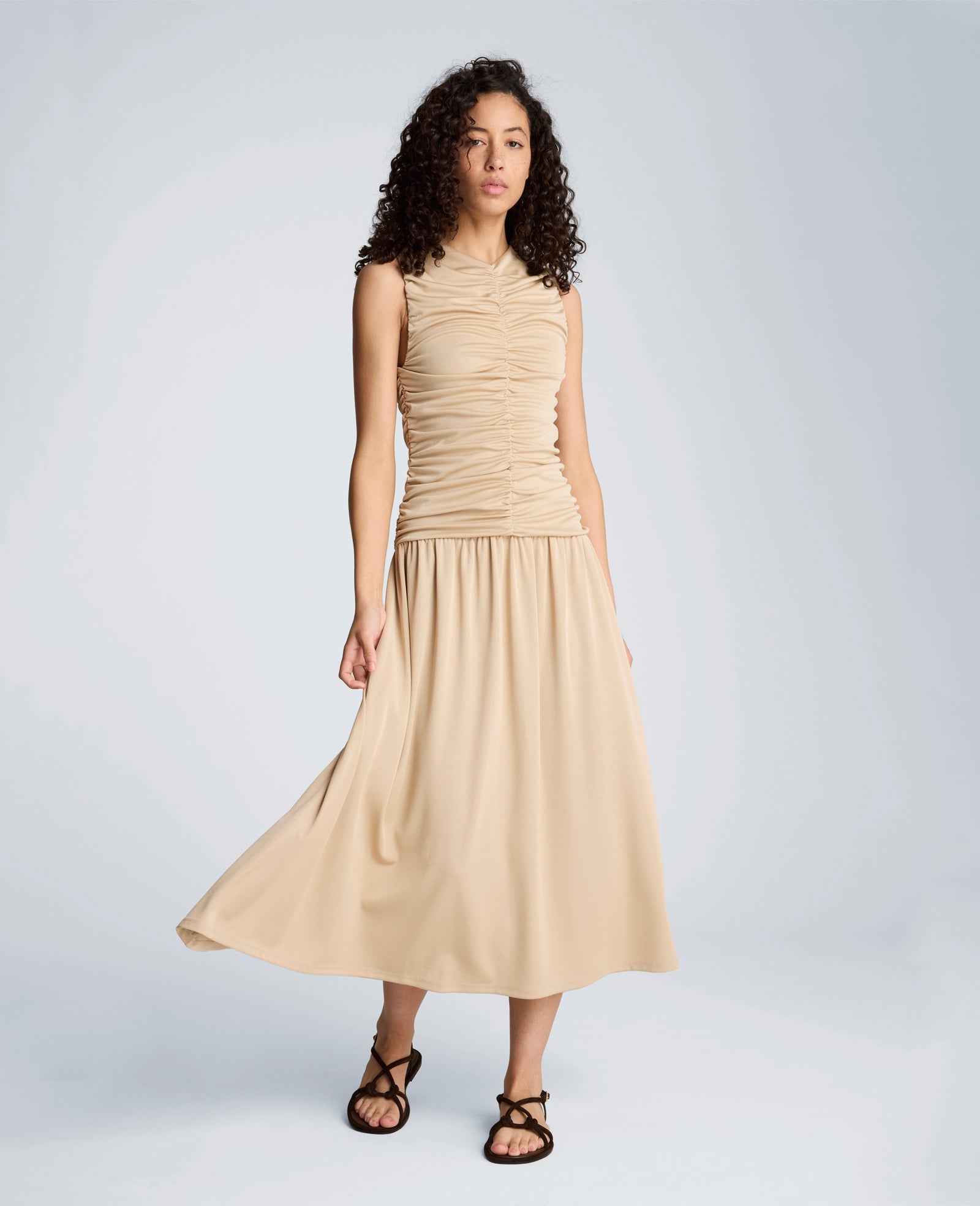 Drawstring Ruched A-Line Midi Milano Jersey Dress