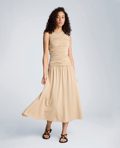 Drawstring Ruched A-Line Midi Milano Jersey Dress