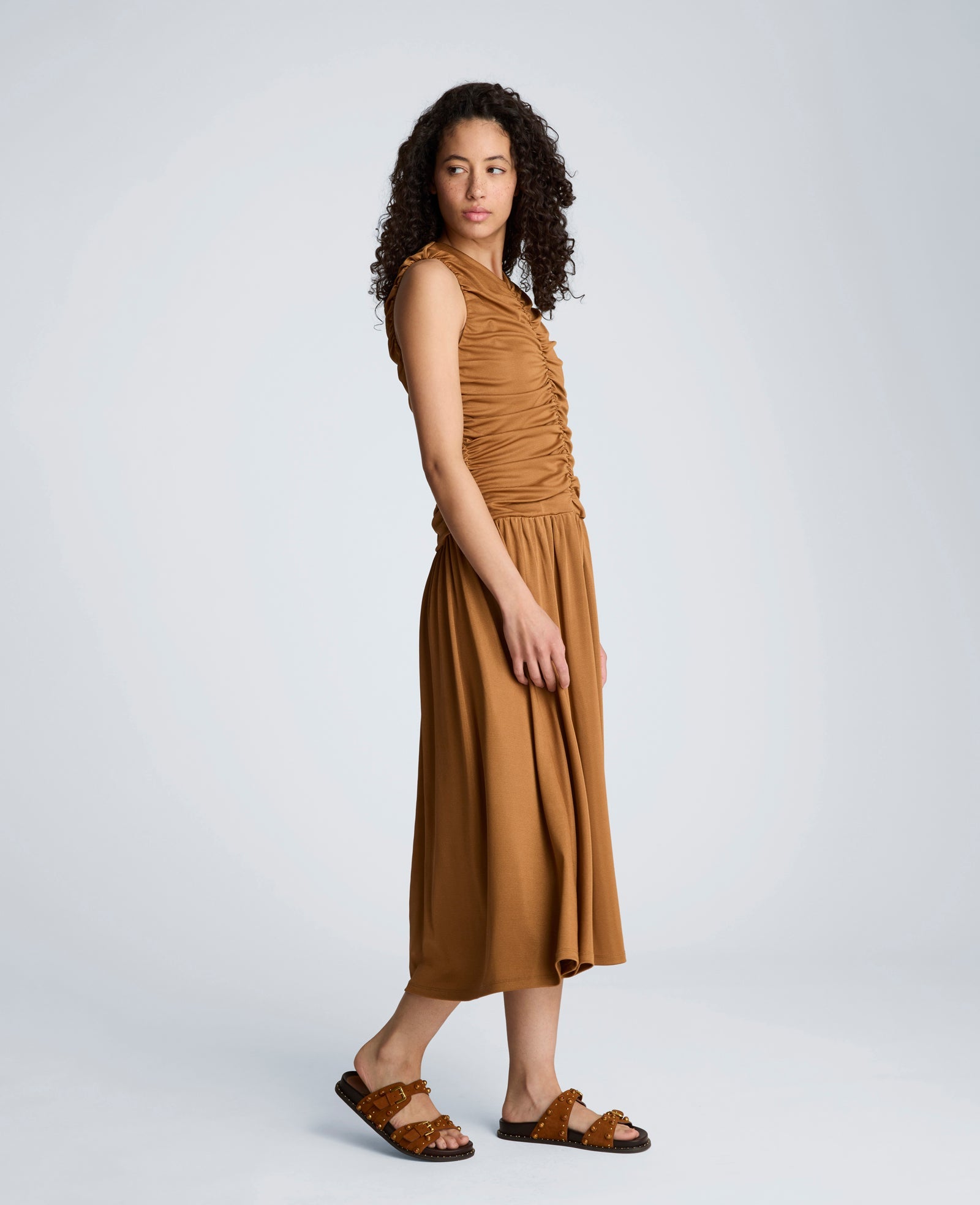 Drawstring Ruched A-Line Midi Milano Jersey Dress