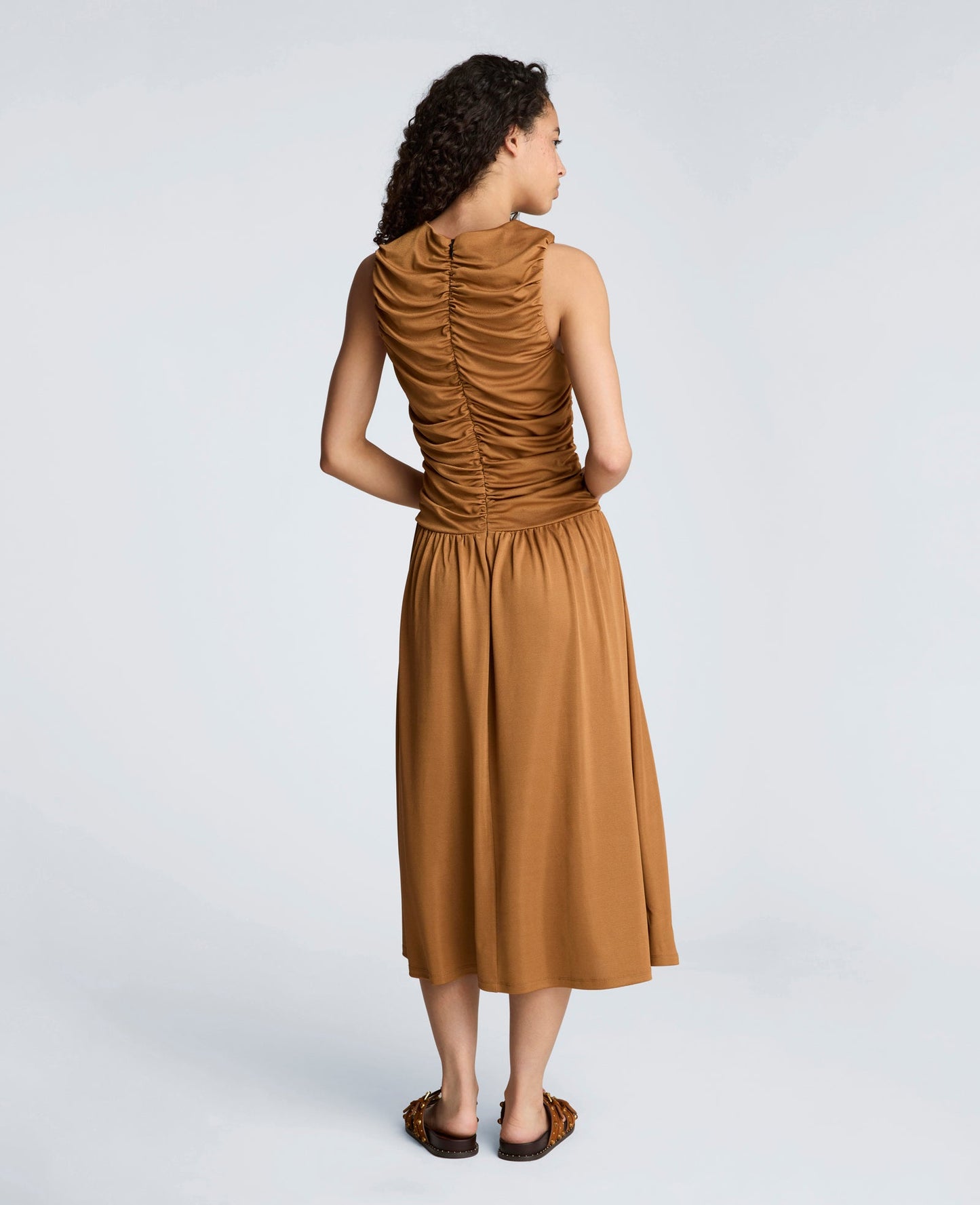 Drawstring Ruched A-Line Midi Milano Jersey Dress
