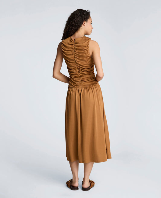 Drawstring Ruched A-Line Midi Milano Jersey Dress