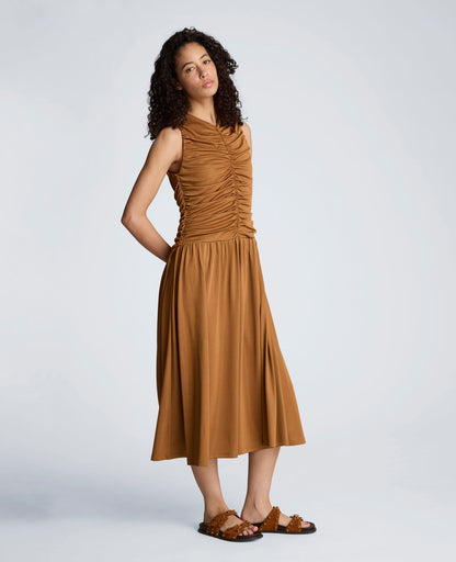 Drawstring Ruched A-Line Midi Milano Jersey Dress