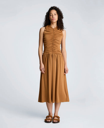 Drawstring Ruched A-Line Midi Milano Jersey Dress