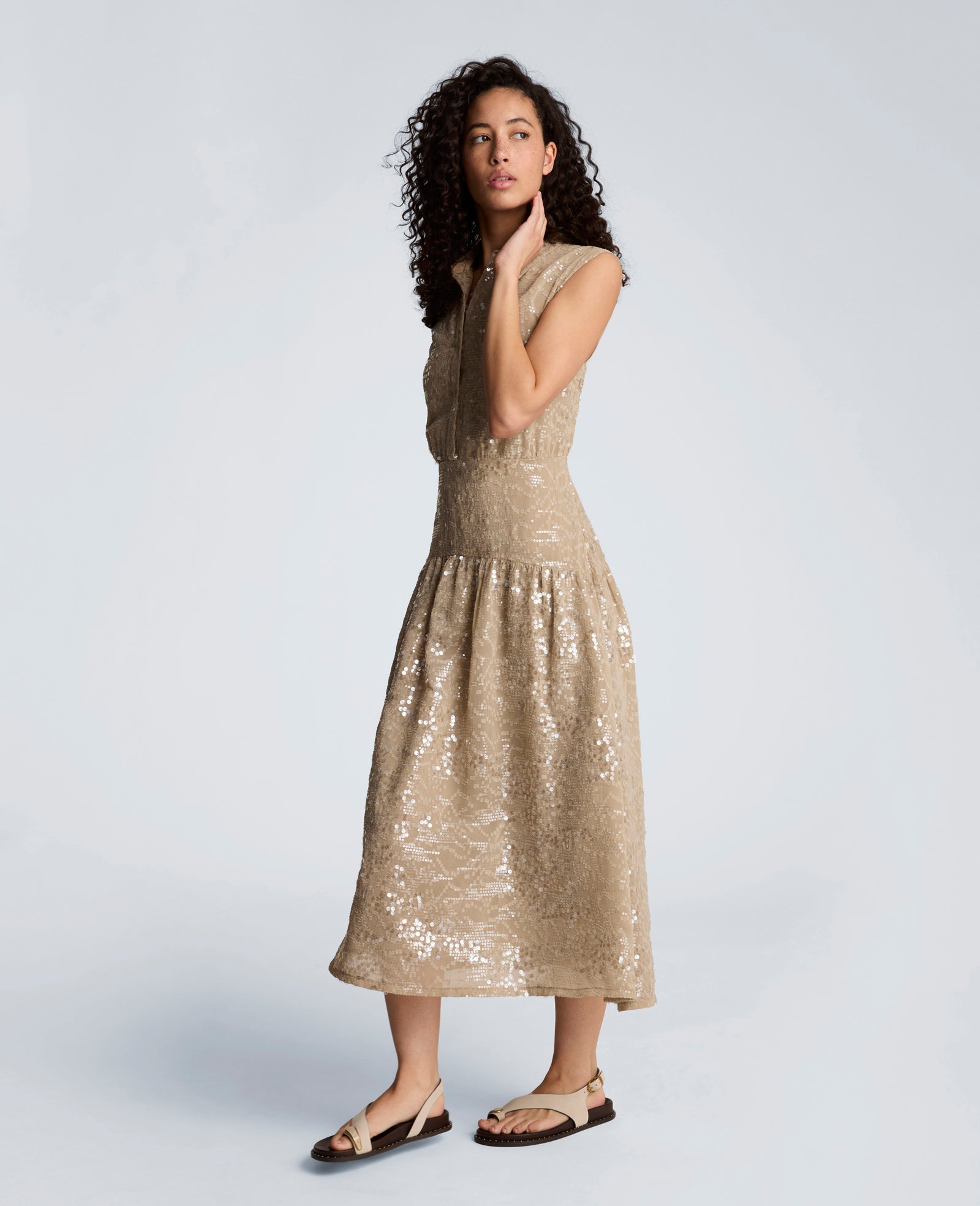 Curved Yoke Midi Shirt Dress