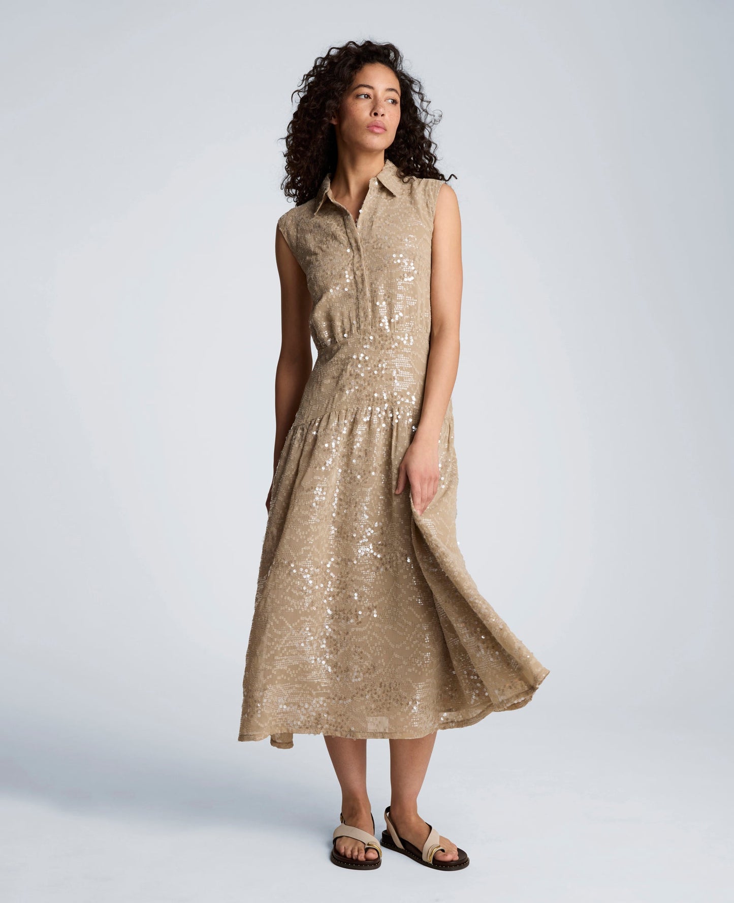 Curved Yoke Midi Shirt Dress